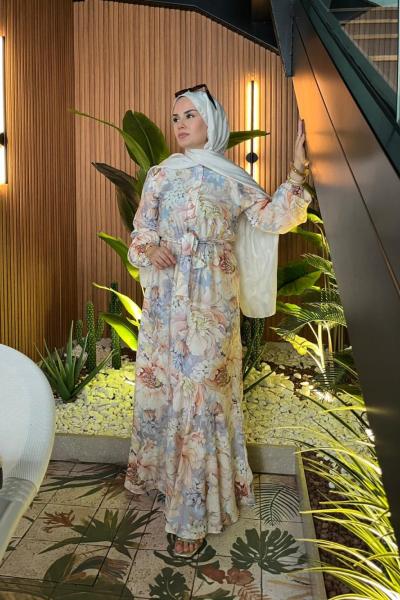 Çiçek Desenli Önden Düğmeli Elbise Bebe Mavisi