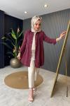 Çiçek İşlemeli Tencel Gömlek Bordo