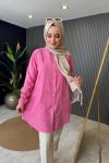 Çiçek İşlemeli Tencel Gömlek Pembe