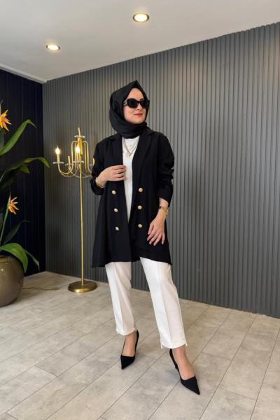 Çift Düğmeli Ceket Siyah