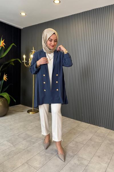Çift Düğmeli Ceket İndigo Mavi