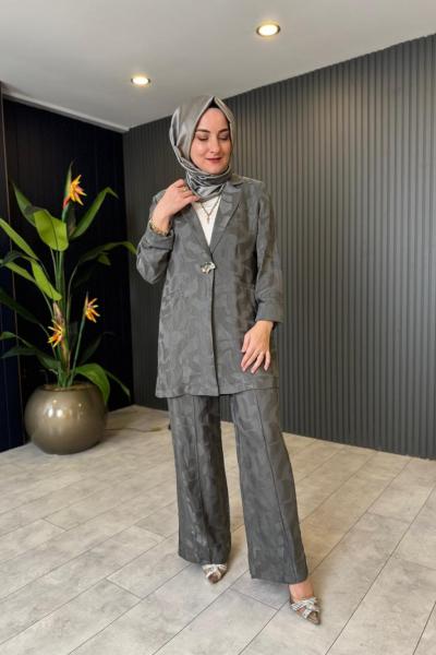 Çift Düğmeli Takım Gri