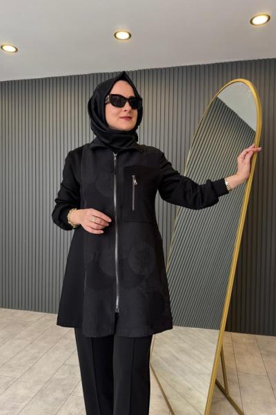 Çift Fermuarlı Ceket Siyah
