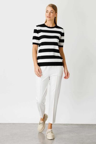 Çizgili Kısa Kollu Bluz Siyah