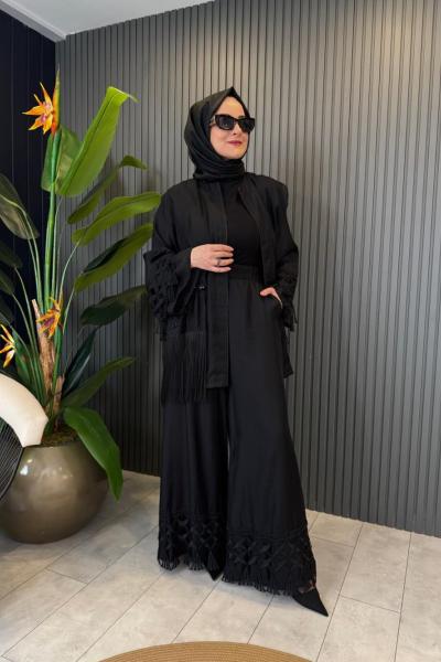 Dantel Detaylı Kupra TAkım Siyah