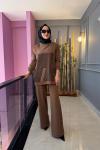 Dantel Detaylı Çelik Örme Takım Camel