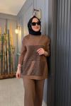 Dantel Detaylı Çelik Örme Takım Camel