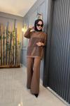 Dantel Detaylı Çelik Örme Takım Camel