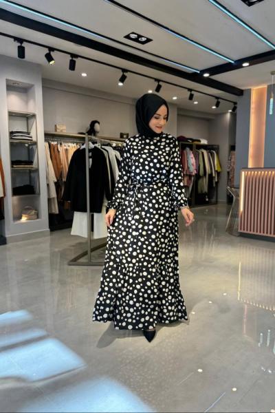 Desenli Elbise Siyah