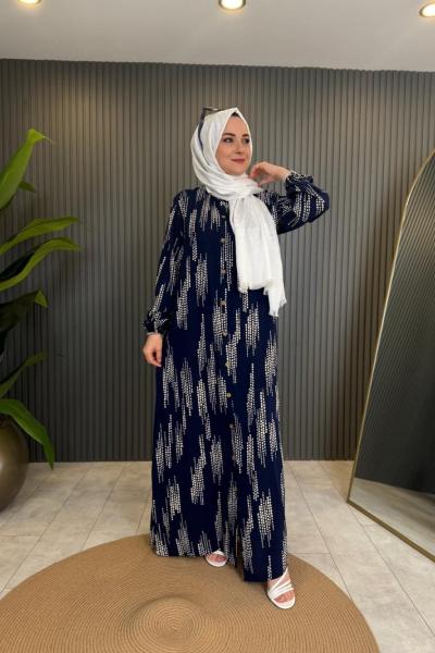 Desenli Elbise  Lacivert
