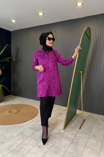 Desenli Jakar Tunik Mürdüm