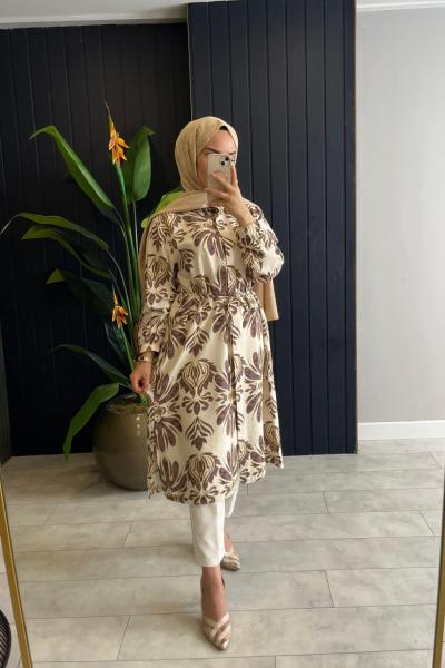 Desenli Tunik  Vizon