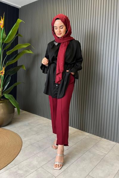 Double Krep Kumaş Pantolon Bordo