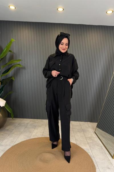 Dubai Garnili Cepli Pasıon Pantolon Takım Siyah