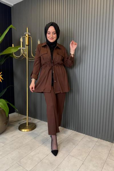 Eslem Rahat Pantolon Takım Kahve