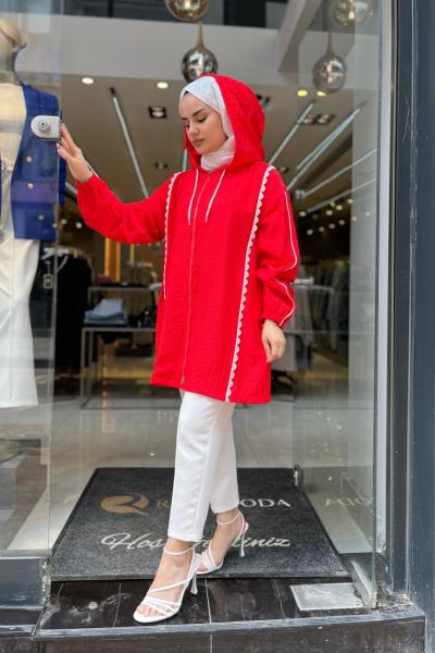 Fermuarlı Ayrobin Kısa Boy Kap Kırmızı