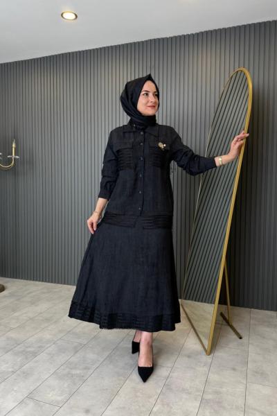 Fileli Etekli Takım Siyah