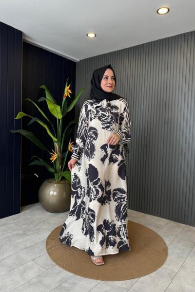 Fularlı Beli Kemerli Elbise Siyah