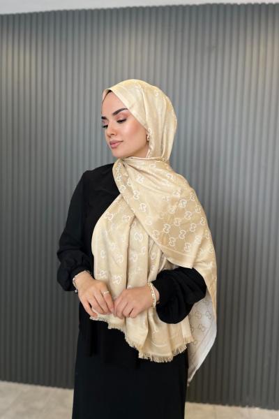 G Desen Çift Taraflı İthal Şal Krem