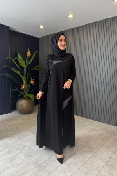 Garni Biye Detaylı Bambu Elbise Siyah