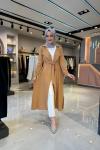 Giy Çık Kuşaklı Kap Camel