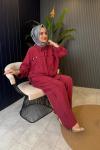 Gümüş Para İşlemeli Pantolon Takım Kırmızı