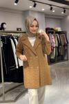 Havlu Örgülü Kruvaze Rayon Triko Hırka Camel