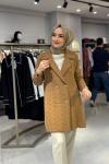 Havlu Örgülü Kruvaze Rayon Triko Hırka Camel
