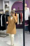 Havlu Örgülü Kruvaze Rayon Triko Hırka Camel