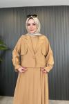 İkili Cupra Elbise Camel