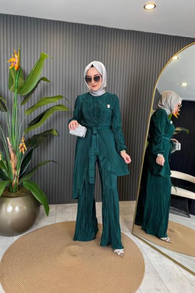 İpek Takım Belden Bağlamalı Yeşil