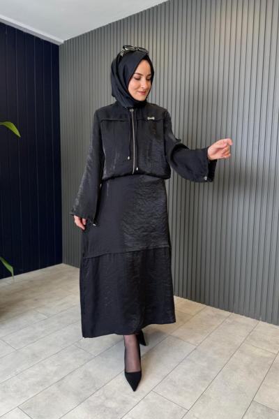 Kalları Bağcık Detay Qupra Etek Takım Siyah