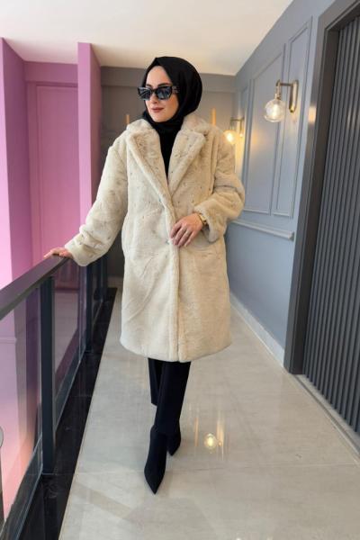 Kayra Peluş Kürk Kaban Ekru Ekru