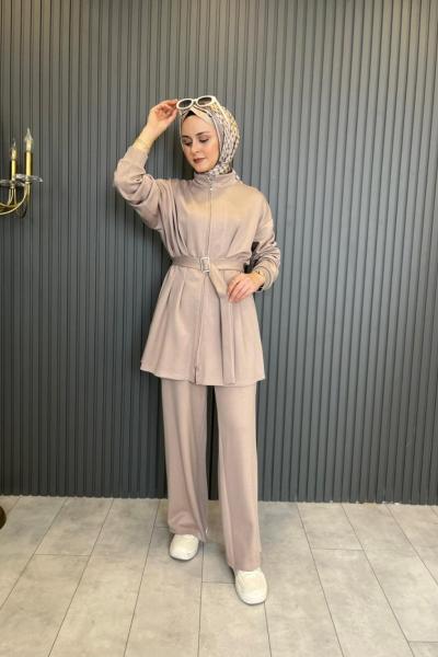 Kemerli Premium Oysho Takım Bej