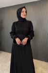 Kolları İnci İşlemeli Elbise Siyah