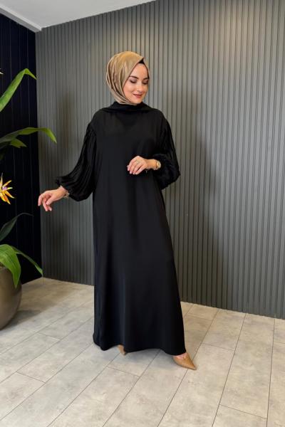 Kolları Dik Lamarca Elbise Siyah