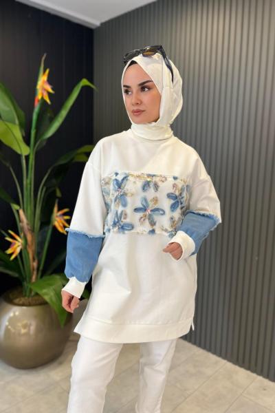 Kolları Kot Detaylı Tunik Ekru