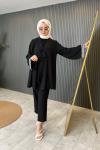 Kolları Nakışlı Pantolonlu Takım Siyah