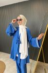 Kolları Nakışlı Pantolonlu Takım İndigo Mavi