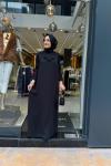 Kolları Triko Tencel Basic Elbise Siyah Siyah