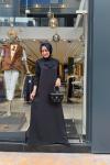 Kolları Triko Tencel Basic Elbise Siyah Siyah
