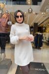 Kolları Tüy Detaylı Tunik Krem