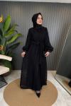 Kolları Tüylü Abaya Siyah