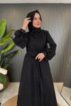 Kolları Tüylü Abaya Siyah