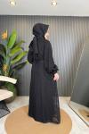 Kolları Tüylü Abaya Siyah