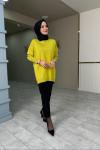 Kolu Düğme Detaylı Merserize Tunik Yağ Yeşili