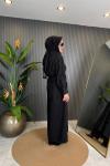 Kontrast Dikişli Dubai Gömlek Kap Siyah