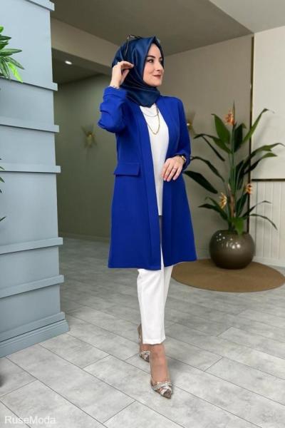 Krep Ceket Saks Mavisi