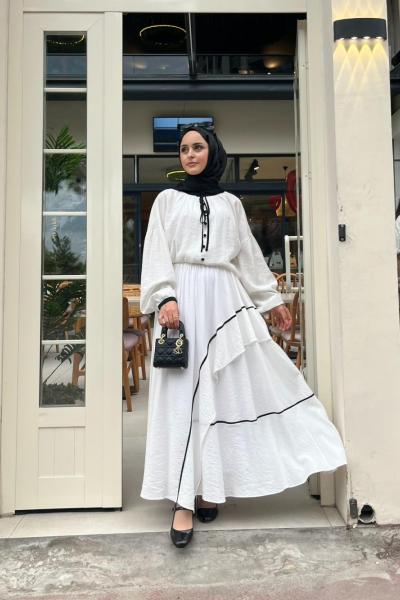 Kurdale Detaylı  Ribanalı Takım Ekru