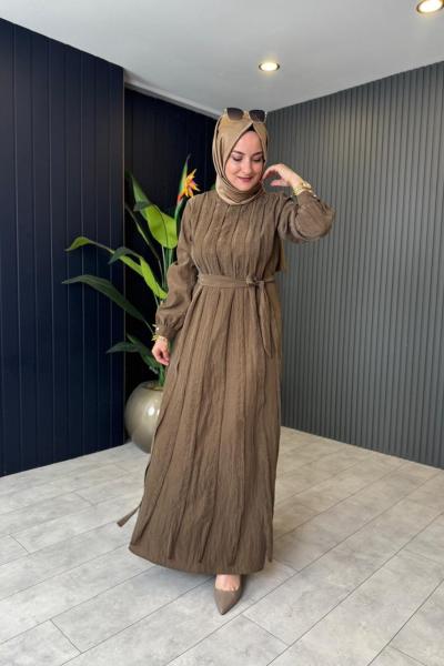 Levidor Taş Detaylı Ön Dilimli Elbise Kahve